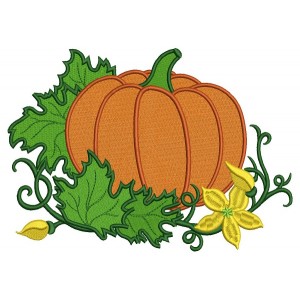 Pumpkin With Leaves Filled Machine Embroidery Design Digitized Pattern